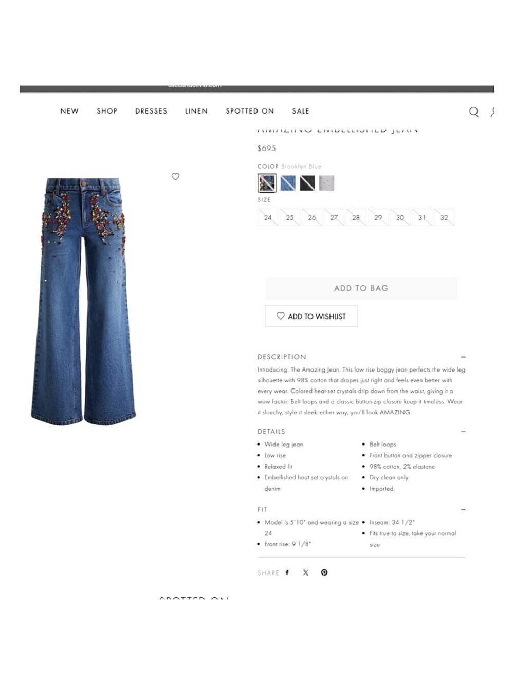 Alice + Olivia Amazing Crystal Embellished Wide Leg Jeans - Picture 3 of 11